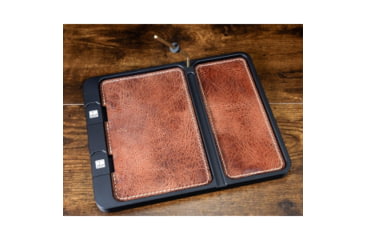 Image of Neo Mag Leather Bottom EDC Tray - Black Tray, Antique Brown Leather, Yes, LGTRAY-BLACK-ABL-YES