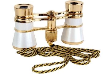 Image of Lascala Optics Carmen Opera Glasses, Flashlight and Chain, White Body, Golden Rings LSCFL-09