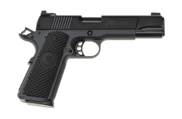 Image of Nighthawk Custom Falcon Pistol, .45 ACP, 5in barrel, black finish steel frame, custom checkered G10 grips grip, recoil operated semi-automatic, tritium front, Heinie rear, 8 round magazine, NCF-FC-45-5-1-FRRMPG