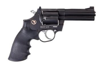 Image of Nighthawk Custom Mongoose Revolver, .357 Magnum, 4in barrel, matte black steel frame, Hogue black rubber grip, revolving chamber, gold bead front, adjustable notch rear, 6 round cylinder, NCF-ME-.357 MG-4-1-FRRMPG