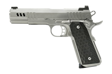 Image of Nighthawk Custom President Pistol, .45 ACP, 5in barrel, stainless steel frame, custom black G10 grip, recoil operated semi-automatic, gold bead front, Heinie rear, 8 round magazine, NCF-PRS-45-5-1-FRRMPG
