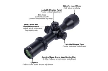 Image of NightStar 3-12x42mm 30mm Tube Riflescope, First Focal Plane, Illuminated Mil-Dot, Black, NS11214