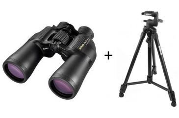 Image of Nikon 10-22x50 Action Zoom XL Porro Prism Binoculars, Matte Black - Box Pack 7234 w/ Nikon Slik Full-Size Spotting Scope / Camera 61in Tripod, Black 847