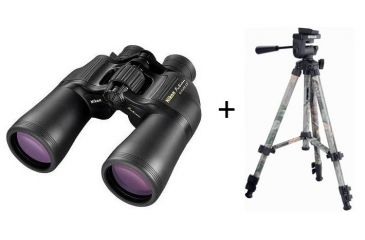Image of Nikon 10-22x50 Action Zoom XL Porro Prism Binoculars, Matte Black 7234 w/ Nikon Compact Universal Tripod, Camo w/ 1/4x20 Threaded Socket 851