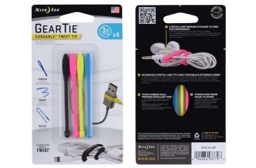 Image of Nite Ize Cordable Gear Tie 3in 4pk Assorted GTK3-A1-4R7