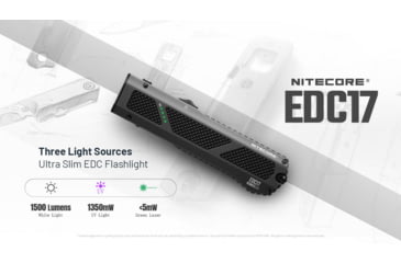 Image of Nitecore EDC17 Rechargeable EDC Flat Lithium Ion 1500 Lumens Flashlight w/White LED, UV and Green Laser