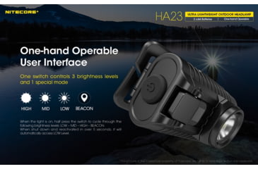 Image of Nitecore HA23 250 Lumen Ultra Lightweight Headlamp, Use 2xAA, Black, 6952506405091