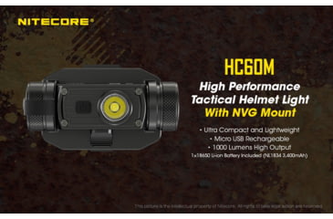 Image of Nitecore HC60M 1000 Lumen NVG Mountable Rechargeable Tactical Headlamp, Black, 6952506405749