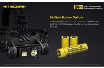 Image of Nitecore HC65 1 x 18650/ 2 x CR123A/ 16340 CREE XM-L2 U2 LED Rechargeable Headlamp, 1000 Lumens, Black, HC65