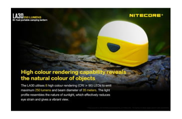 Image of Nitecore LA30 Bi-Fuel 1 x Built-In Li-ion Battery Pack / 2 x AA High CRI LED Camping Lantern, 250 Lumens, Yellow, LA30-YELLOW