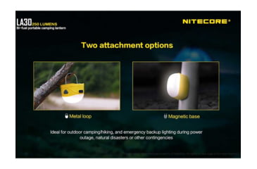 Image of Nitecore LA30 Bi-Fuel 1 x Built-In Li-ion Battery Pack / 2 x AA High CRI LED Camping Lantern, 250 Lumens, Yellow, LA30-YELLOW