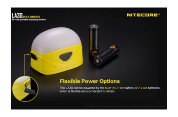 Image of Nitecore LA30 Bi-Fuel 1 x Built-In Li-ion Battery Pack / 2 x AA High CRI LED Camping Lantern, 250 Lumens, Yellow, LA30-YELLOW