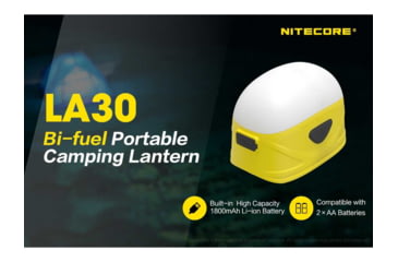 Image of Nitecore LA30 Bi-Fuel 1 x Built-In Li-ion Battery Pack / 2 x AA High CRI LED Camping Lantern, 250 Lumens, Yellow, LA30-YELLOW