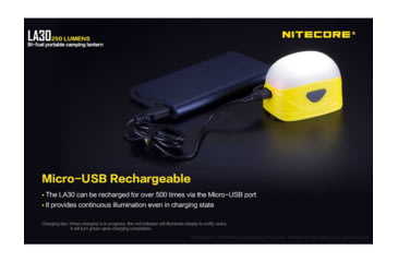 Image of Nitecore LA30 Bi-Fuel 1 x Built-In Li-ion Battery Pack / 2 x AA High CRI LED Camping Lantern, 250 Lumens, Yellow, LA30-YELLOW