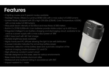 Image of Nitecore LR70 3-in-1 Rechargeable Lantern, 3000 Lumens, Black, FL-NITE-LR70