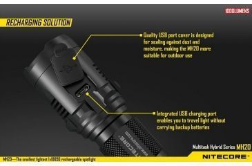 Image of Nitecore MH20 Rechargeable CREE XM-L2 U2 LED Flashlight,1000 Lumens, Black NITECORE-MH20