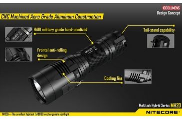 Image of Nitecore MH20 Rechargeable CREE XM-L2 U2 LED Flashlight,1000 Lumens, Black NITECORE-MH20