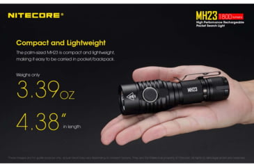 Image of Nitecore MH23 1800 Lumen USB Rechargeable Compact EDC Flashlight, Black, 6952506404001