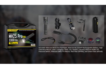 Image of Nitecore MH25 Pro 3300 Lumen Long Throw Rechargeable Hunting Light Kit, Carbon Fiber, MH25PRO-KIT