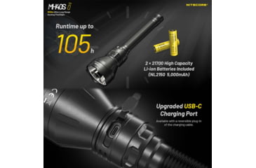 Image of Nitecore MH40S Luminengin G9 LED Long Throw Rechargeable Flashlight, 21700, White, 1500 Lumens, Black, 6952506407347