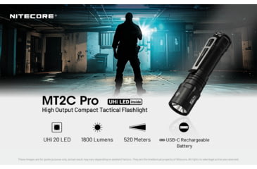 Image of Nitecore MT2C Pro 1800 Lumen Rechargeable EDC Flashlight, Black, MT2CPRO