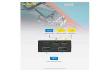 Image of Nitecore NB20000 QC USB &amp; USB-C 4 Port 20000mAh Power Bank, Black, 6952506494446