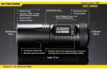 Image of Nitecore EA41 XML2 960 Lumen 4AA Waterproof LED Flashlight,Black NITECORE-EA41-XML2