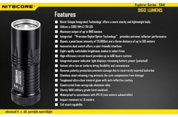 Image of Nitecore EA41 XML2 960 Lumen 4AA Waterproof LED Flashlight,Black NITECORE-EA41-XML2