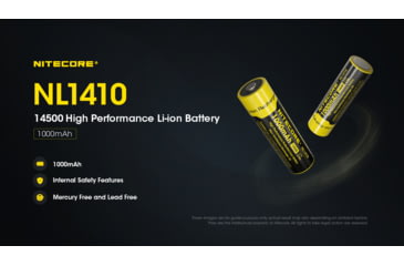 Image of Nitecore NL1410 1000mAh Rechargeable 14500 Battery, Black/Yellow, 6952506496334