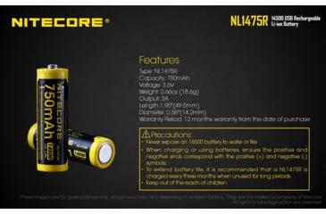 Image of Nitecore NL1475R 750mAh USB Rechargeable 14500 Battery, Yellow, 6952506492404