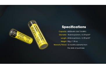 Image of Nitecore NL1840HP 4000mAh Rechargeable 18650 Battery, Black/Yellow, 6952506496402