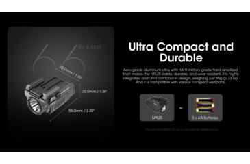Image of Nitecore NPL25 900 Lumens Rechargeable Compact Rail Mount LED Flashlight, Black, 6952506408108