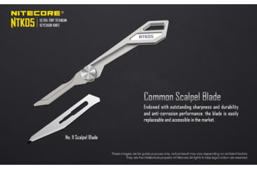 Image of Nitecore NTK05 Titanium Folding Scalpel Keychain Knife, 2.17in, TC4 Titanium Alloy, SIlver, 6952506493098