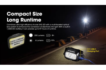 Image of Nitecore NU30 500 Lumen USB-C Rechargeable Headlamp, Black, NU30