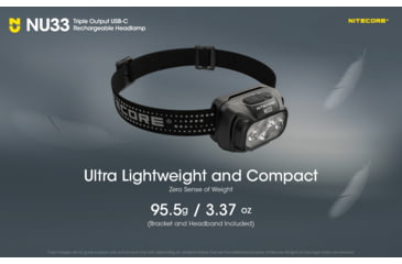 Image of Nitecore NU33 Triple Output Rechargeable LED Headlamp, 700 Lumens, USB-C, Black, FL-NITE-NU33-BK