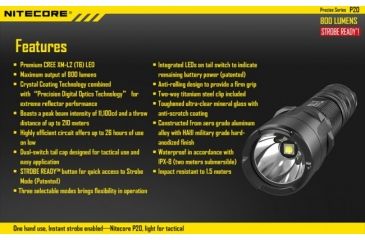 Image of Nitecore P20 XM-L2 LED Flashlight,800 Lumens NITECORE-P20-XML2