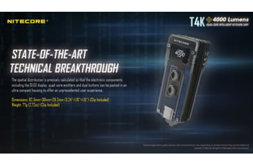 Image of Nitecore T4K 4000 Lumen Ultra Bright EDC Flashlight, Black, 6952506406524
