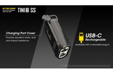 Image of Nitecore TINI 2 500 Lumen Rechargeable Keychain Flashlight, Stainless Steel, Black, 6952506407149