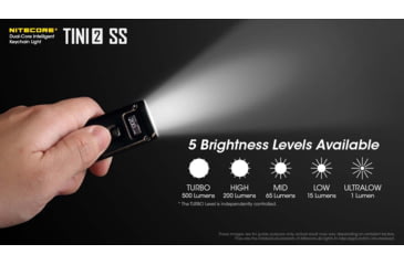 Image of Nitecore TINI 2 500 Lumen Rechargeable Keychain Flashlight, Stainless Steel, Black, 6952506407149