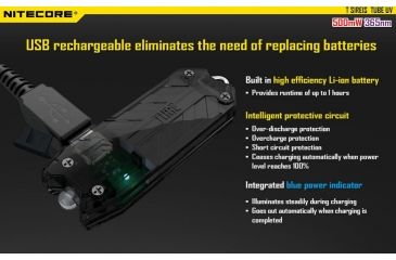 Image of Nitecore Tube Rechargeable UV LED USB Rechargeable Keylight, Black NITECORE-TUBE-UV