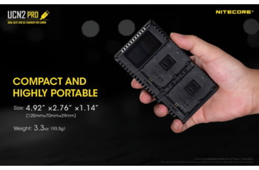 Image of Nitecore UCN2 Pro Dual-Slot Fast Digital USB Charger for Canon LP-E6N Camera Batteries, Black, 6952506492855