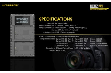 Image of Nitecore UCN2 Pro Dual-Slot Fast Digital USB Charger for Canon LP-E6N Camera Batteries, Black, 6952506492855
