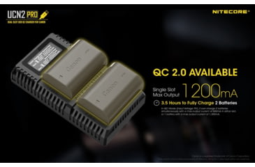 Image of Nitecore UCN2 Pro Dual-Slot Fast Digital USB Charger for Canon LP-E6N Camera Batteries, Black, 6952506492855