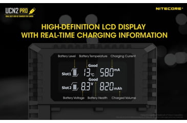 Image of Nitecore UCN2 Pro Dual-Slot Fast Digital USB Charger for Canon LP-E6N Camera Batteries, Black, 6952506492855