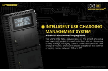 Image of Nitecore UCN2 Pro Dual-Slot Fast Digital USB Charger for Canon LP-E6N Camera Batteries, Black, 6952506492855