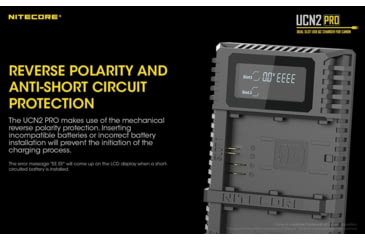 Image of Nitecore UCN2 Pro Dual-Slot Fast Digital USB Charger for Canon LP-E6N Camera Batteries, Black, 6952506492855