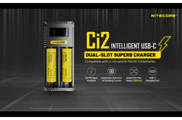 Image of Nitecore Universal Battery Charger, Ci2, Dual-Slot, Black, 6952506495351