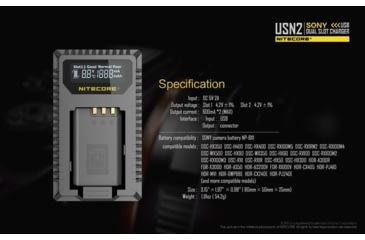 Image of Nitecore USN2 Sony Camera Battery Charger for NP-BX1 Batteries, Black, 6952506492626