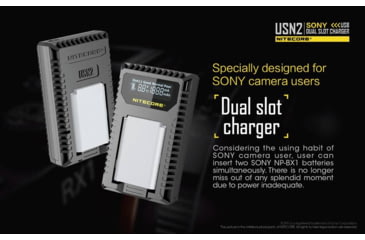 Image of Nitecore USN2 Sony Camera Battery Charger for NP-BX1 Batteries, Black, 6952506492626