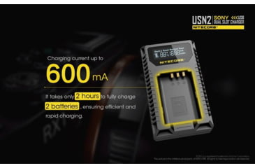 Image of Nitecore USN2 Sony Camera Battery Charger for NP-BX1 Batteries, Black, 6952506492626